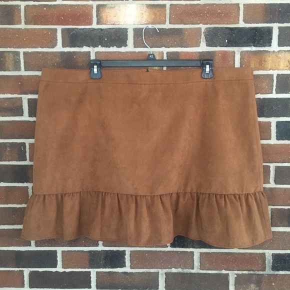 NWT J. Crew Factory Brown Suede Like Skirt Ruffle At Bottom Lined Size 24 - Picture 2 of 3